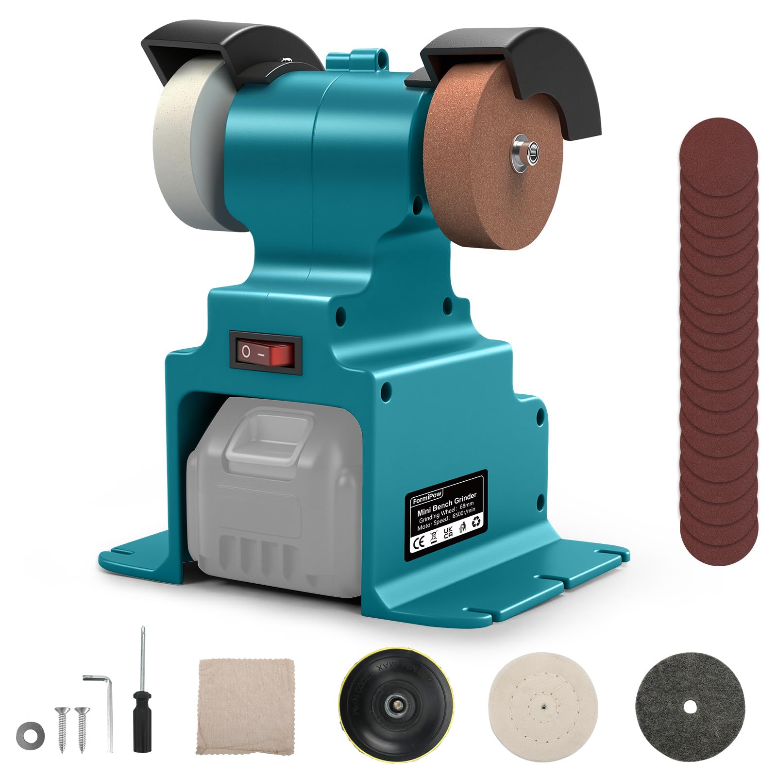 Mini Akku Bandschleifer für Makita 18V, 300W Elektrischer Bandschleifer, 68 mm ø, Stabiler Maschinenfuß, DIY Polierschleifmaschine mit Schleifscheibe und Polierscheibe zum Polieren von Holz(Ohne Akku)