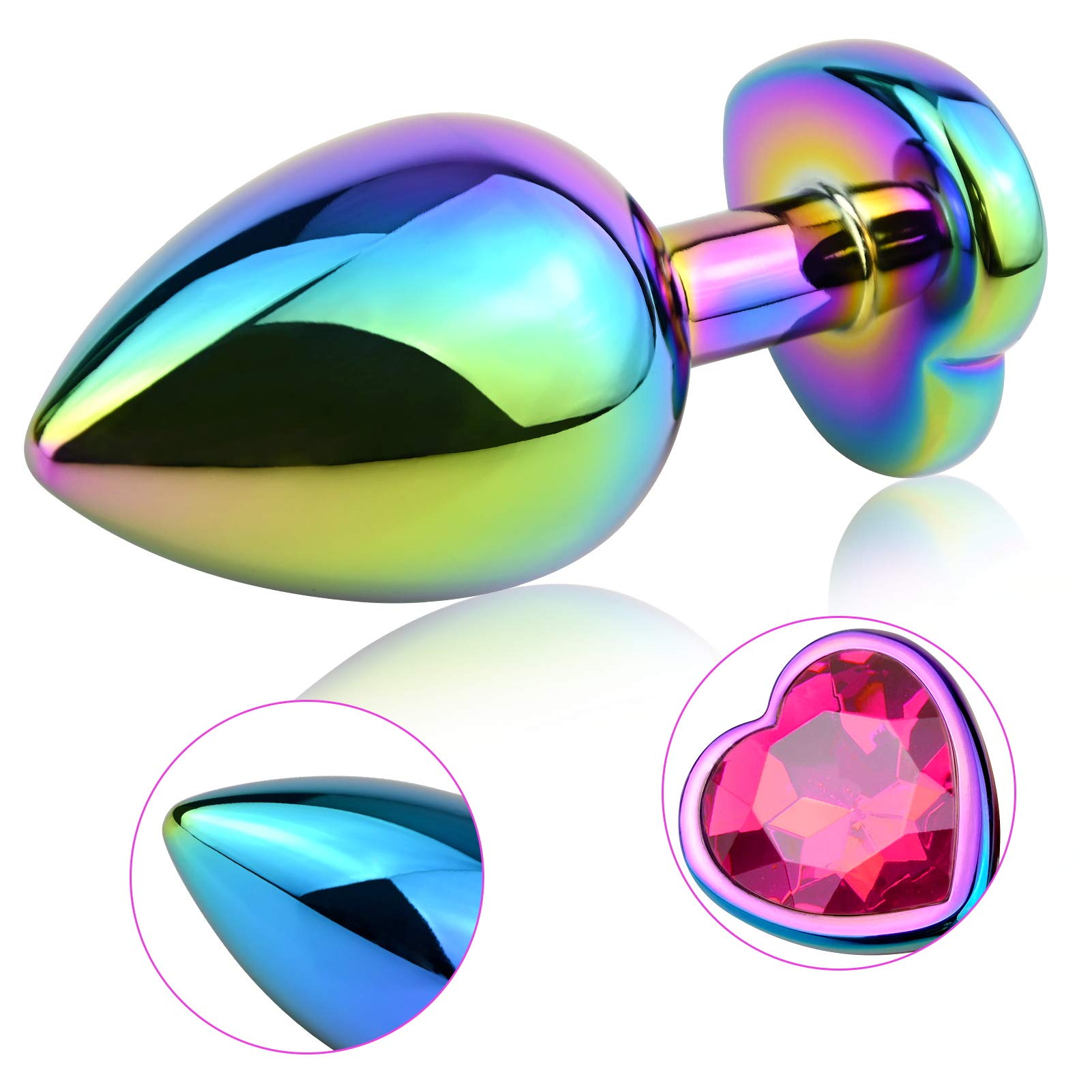 Anal Plugs 3PCS Anal Trainer Set Colorful Metal Butt Plug Heart Shape Jewelry Anal Sex Toys for Beginners Advanced Users Sex Factory ()