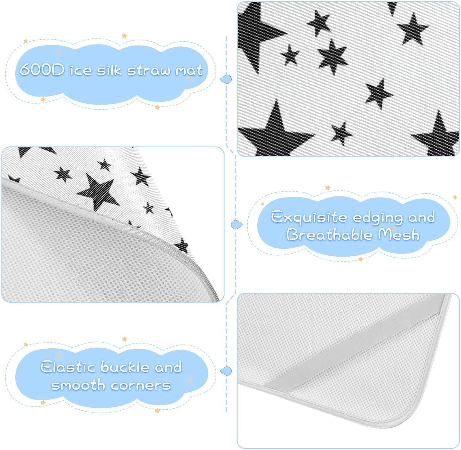 Black Stars Cooling Baby Waterproof Mattress 28" x 52" Breathable Crib Padding for Baby&Toddler