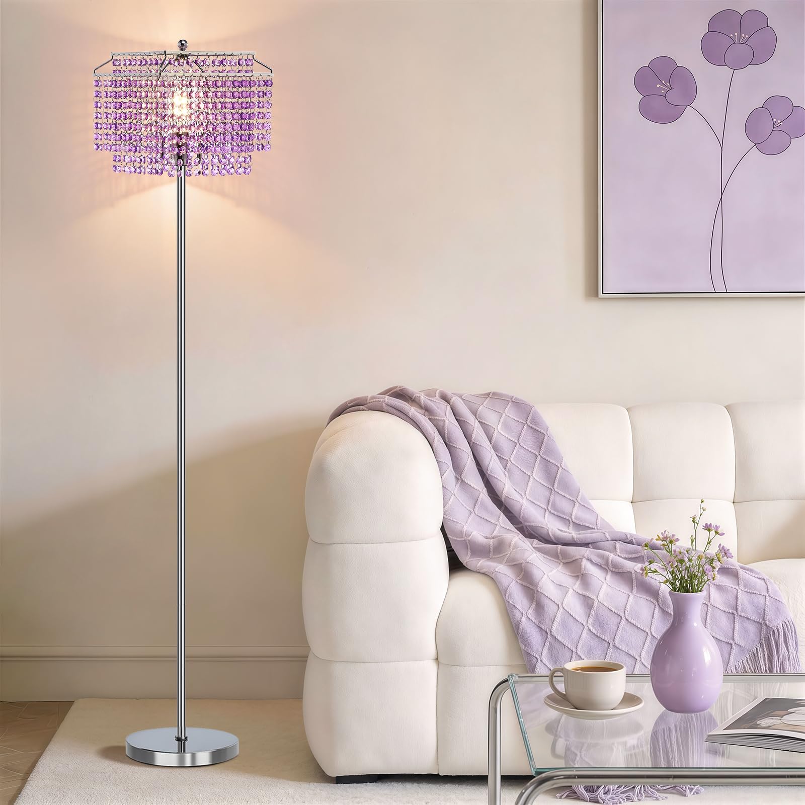 GyroVu Crystal Floor lamp,Modern Standing Lamp with On-Off Foot Switch,Tall Pole Floor Lamp with Double-Layer Lampshade for Living Room Bedroom Office(Bulb Included)