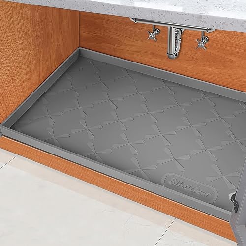 SIKADEER - Tapete para debajo del fregadero, impermeable, 34 x 22 pulgadas, tapete de silicona con borde elevado, se adapta a gabinete estándar de
