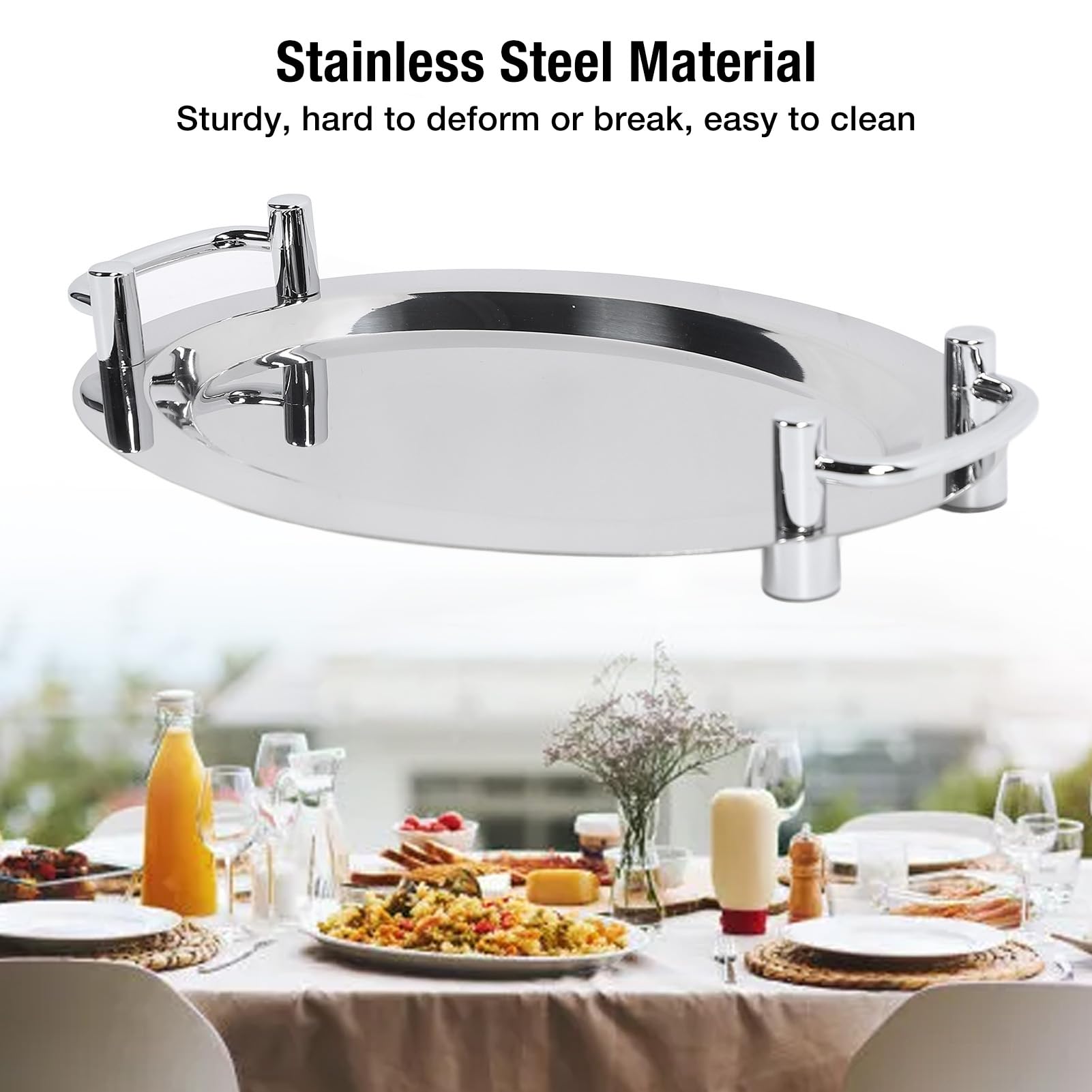 Plato de Buffet de Acero Inoxidable, Bandeja para Servir con Acabado de Espejo y Asa para Hoteles, Restaurantes, Banquetes, Recepciones de Bodas (Forma de Huevo (Longitud 39 cm/15,35