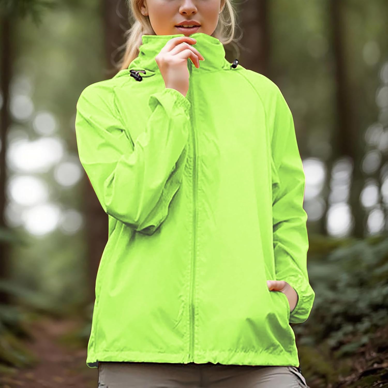 Women Outdoor Hiking Jacket Full Zip Hooded Sun Protection Jackets Lightweight Raincoat with Storage Bag