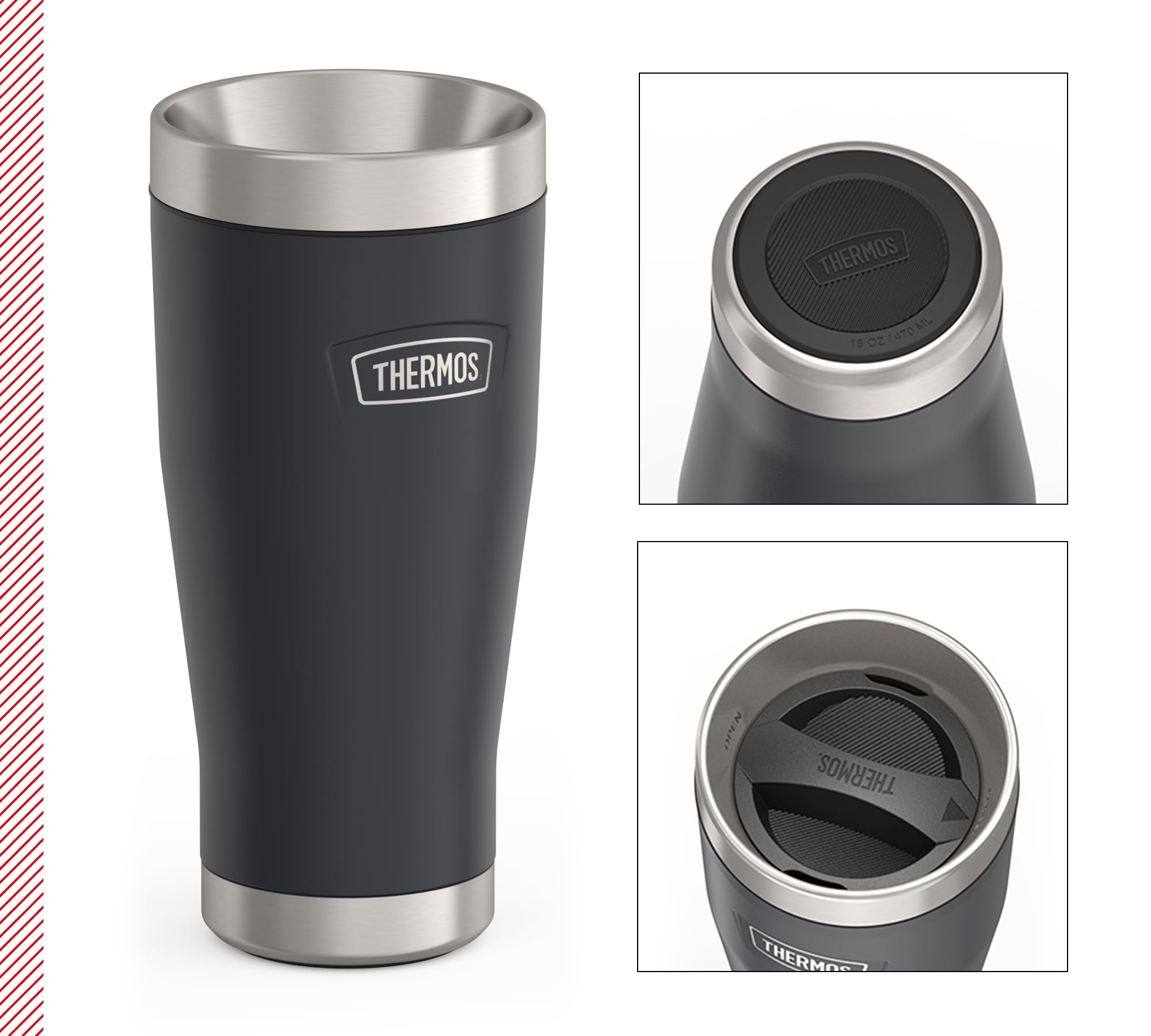 Thermos ICON MUG 0,47 l, gris oscuro/grafito mate, taza térmica de 470 ml, taza de café para llevar, de acero inoxidable, vaso térmico, 7 horas de calor/22 h frío, apto para lavavajillas, | Taza térmica de acero inoxidable a prueba de fugas, 22 horas, apt