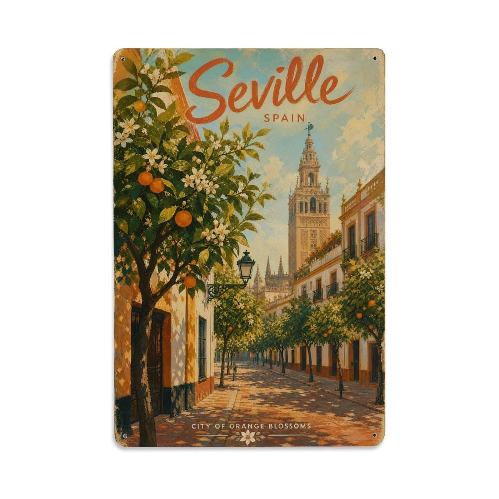 Huiyhb 8X12inch(20X30cm) Vintage Travel Seville Orange Trees Blossom Streets Metal Tin Sign