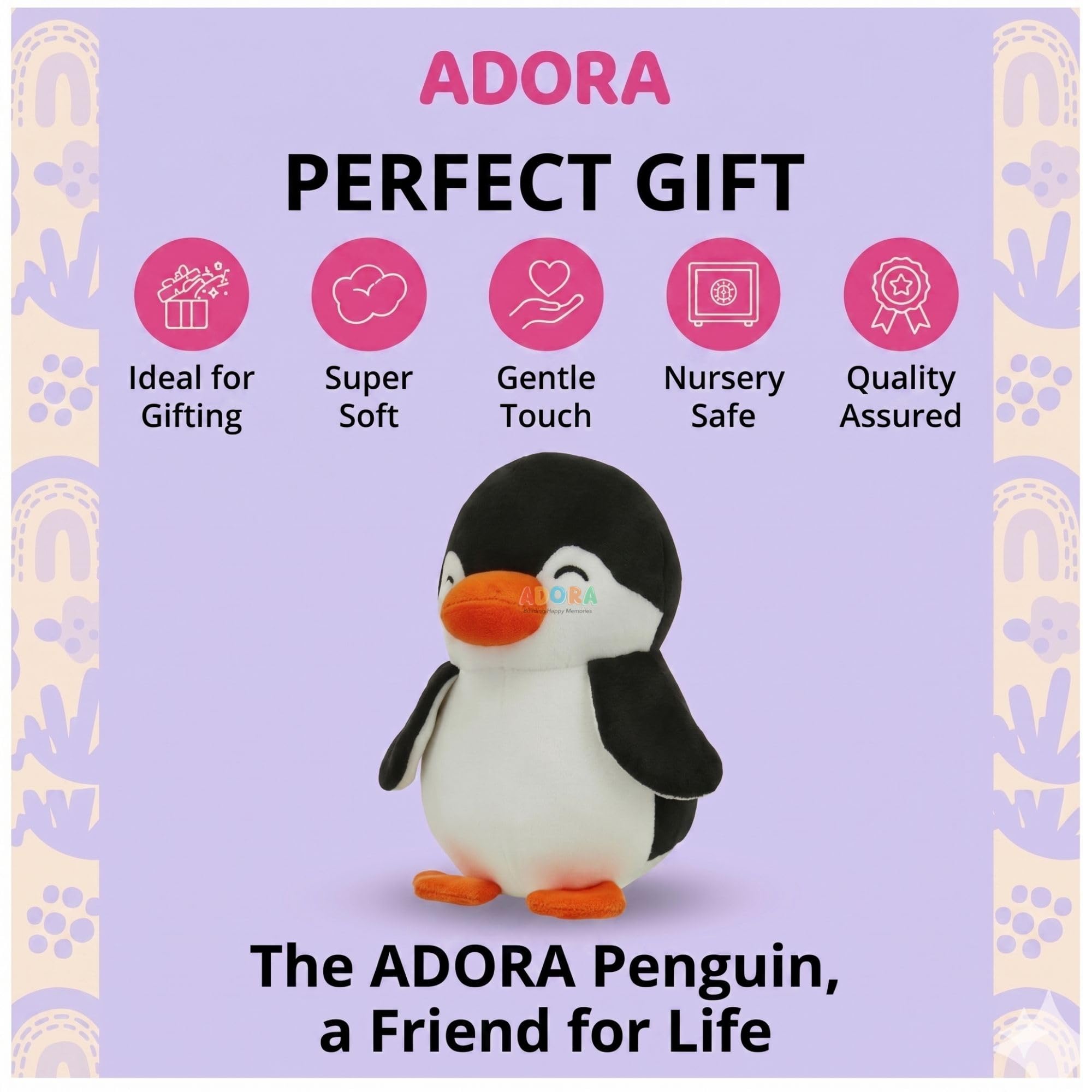 ADORA Penguin Soft Toy for Kids, Cute Plush Stuffed Teddy Ultra Soft Animal Plush Toy for Boys & Girls, Birthday Gift for Babies & Toddlers, Washable Black & White Penguin (17 cm) — Amazon image 5