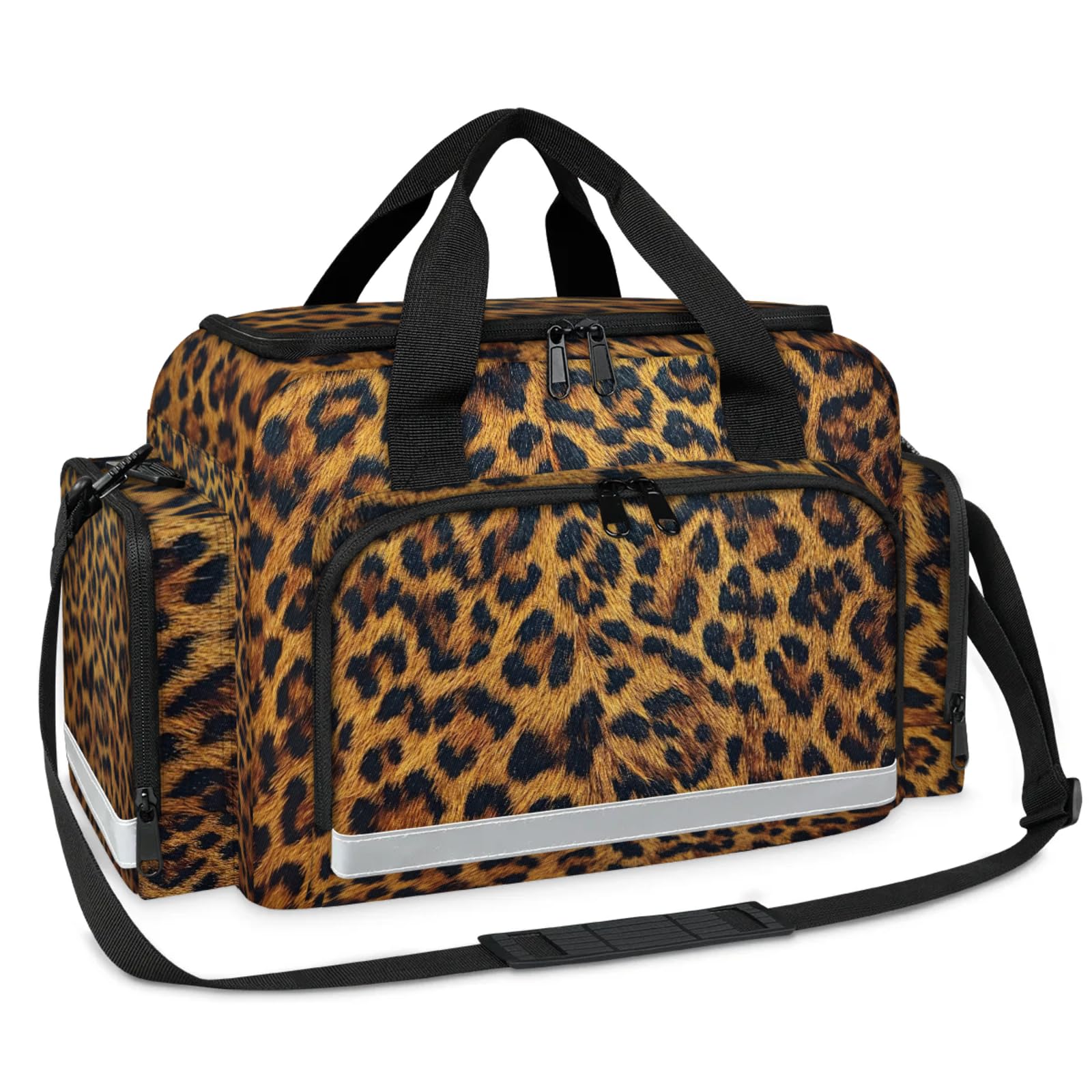 GzLeyigou First Aid Bags Empty, Textured Leopard Print Emergency Bag First Aid Kit Multiple Compartment Kit Carrier On Call Trauma Bag For Paramedics Emergency Medical Supplies Kit