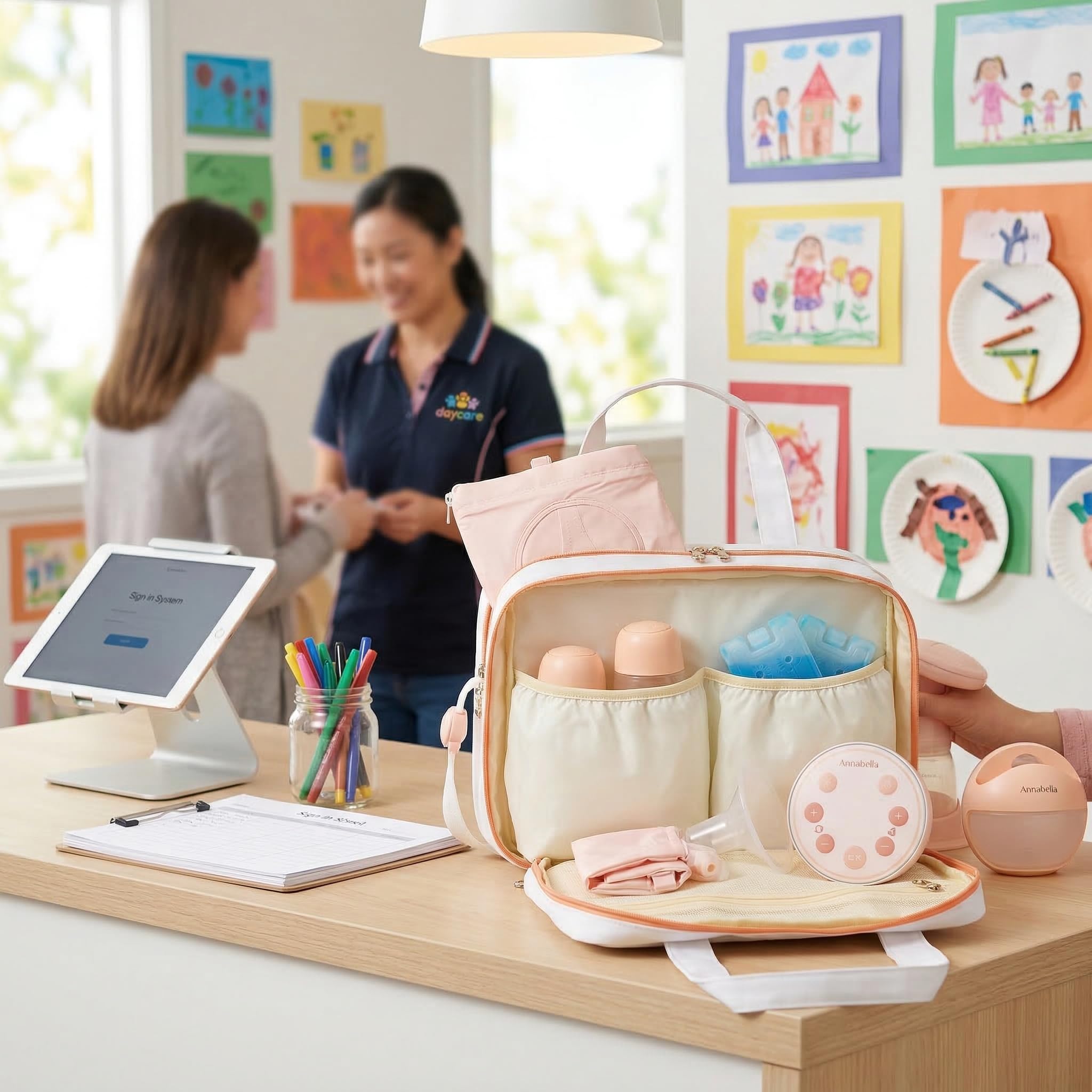 ANNABELLA Premium Stillset mit Handsfree Pumpe & Kühltasche | Handsfree Milchpumpe mit Kühltasche, 2 Babyflaschen und 50 Muttermilchbeuteln – BPA-frei, ideal unterwegs