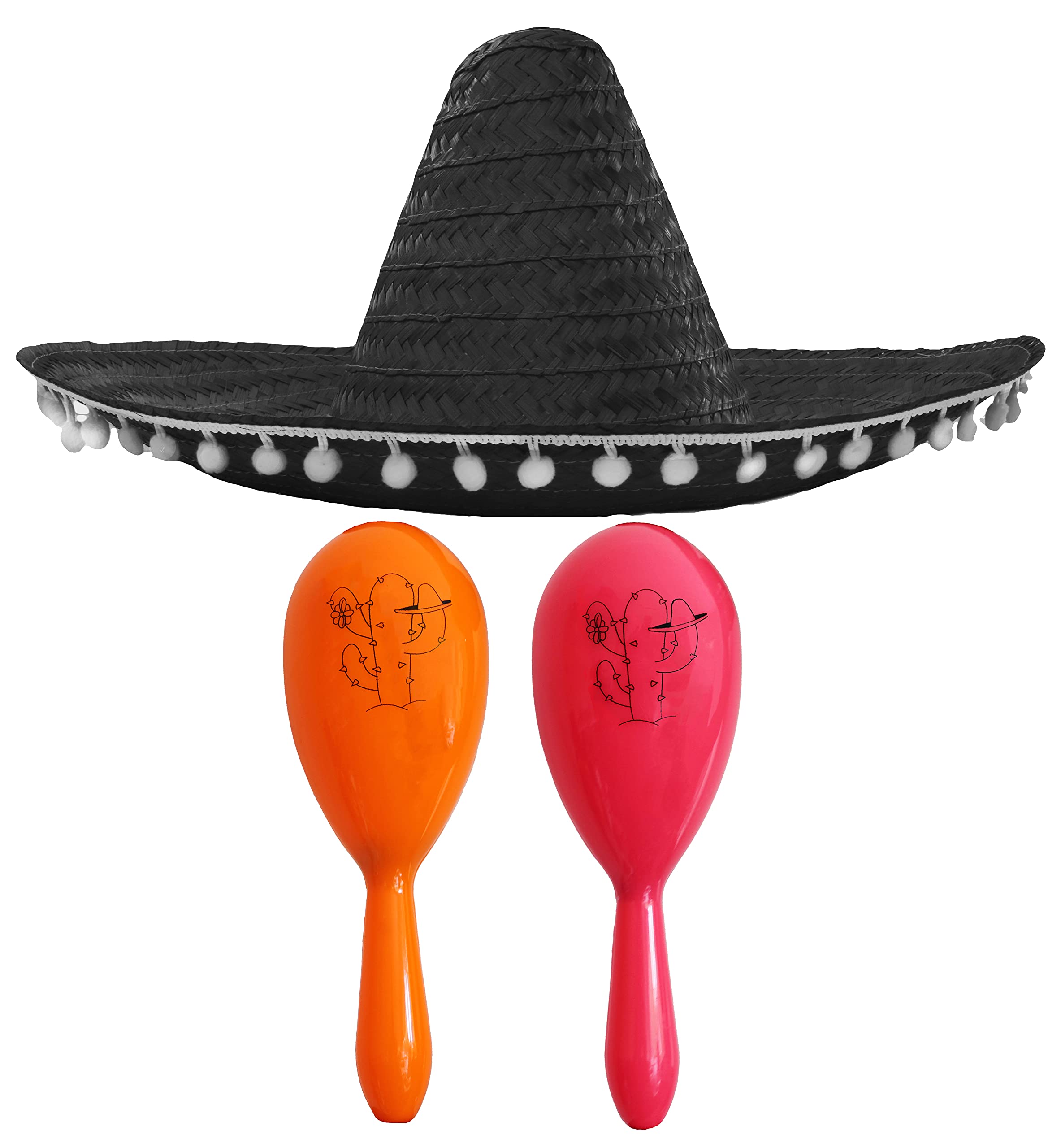 Mexican Fancy Dress Accessory Set - Mexican Sombrero With 2x Maracas - Perfect for Mexican Fancy Dress Costumes Senorita Bandit Mariachi Cinco De Mayo Fancy Dress