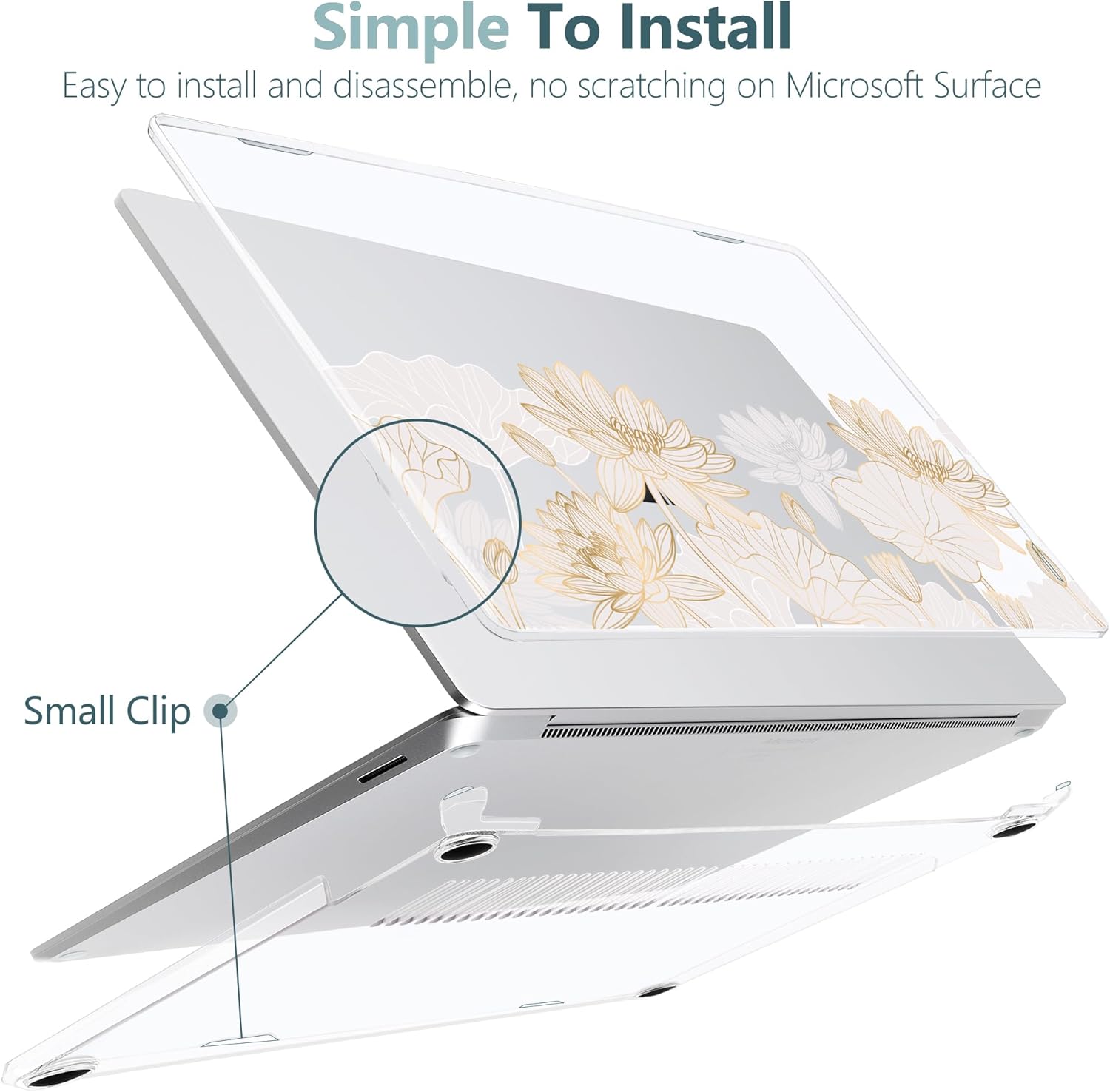 Batianda Premium Case for 2024 Microsoft Surface Laptop 13.8" Touchscreen (7th Edition) Creative Pattern Durable Scratch-Resistant Easy Install, with Keyboard Cover & Screen Protector, Gold Lotus - Image 3