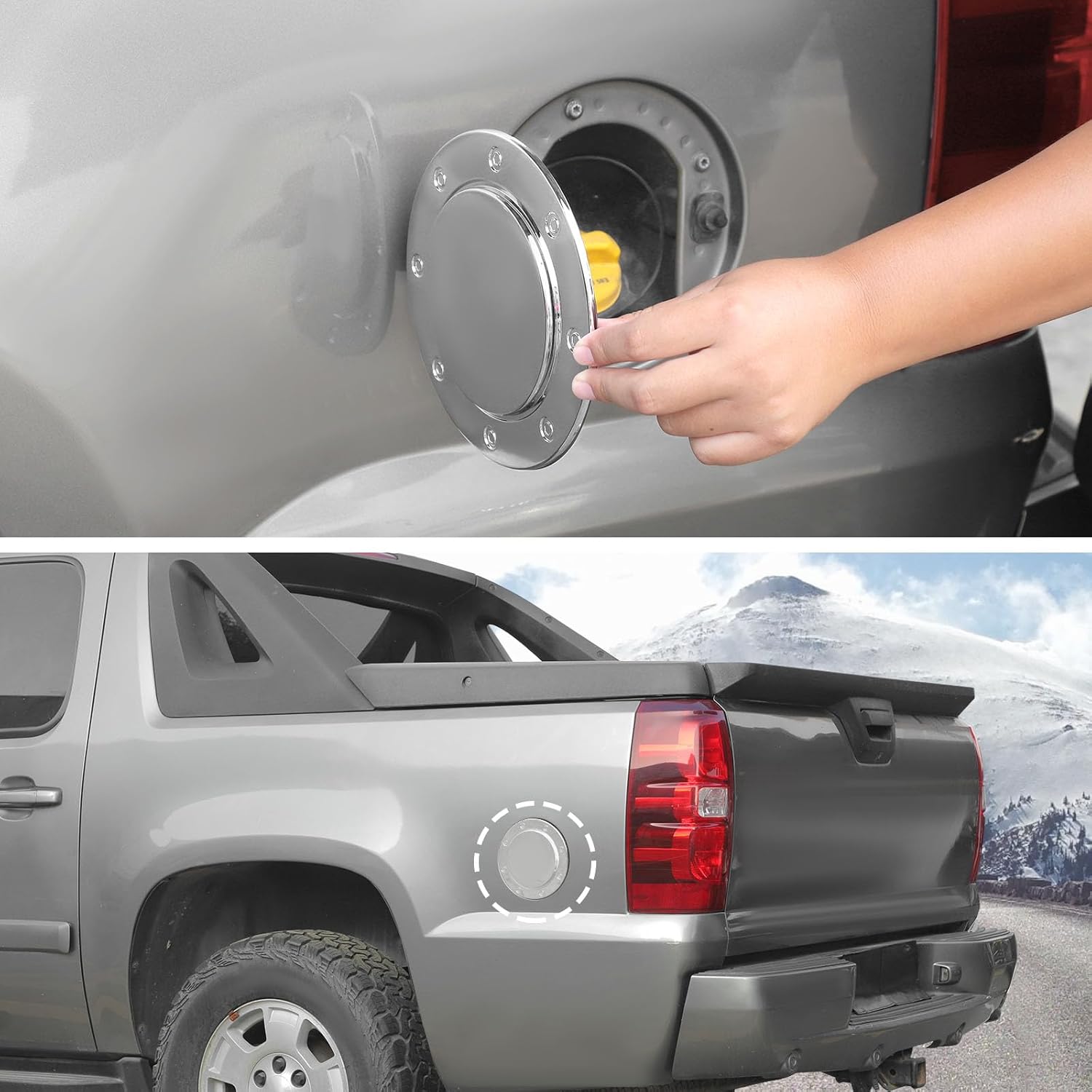 CheroCar Fuel Filler Gas Door Cover Fit for 2007 2008 2009 2010 2011 2012 2013 Chevrolet Silverado Tahoe Suburban Avalanche GMC Yukon GMC Sierra Exterior Accessories,Chrome B