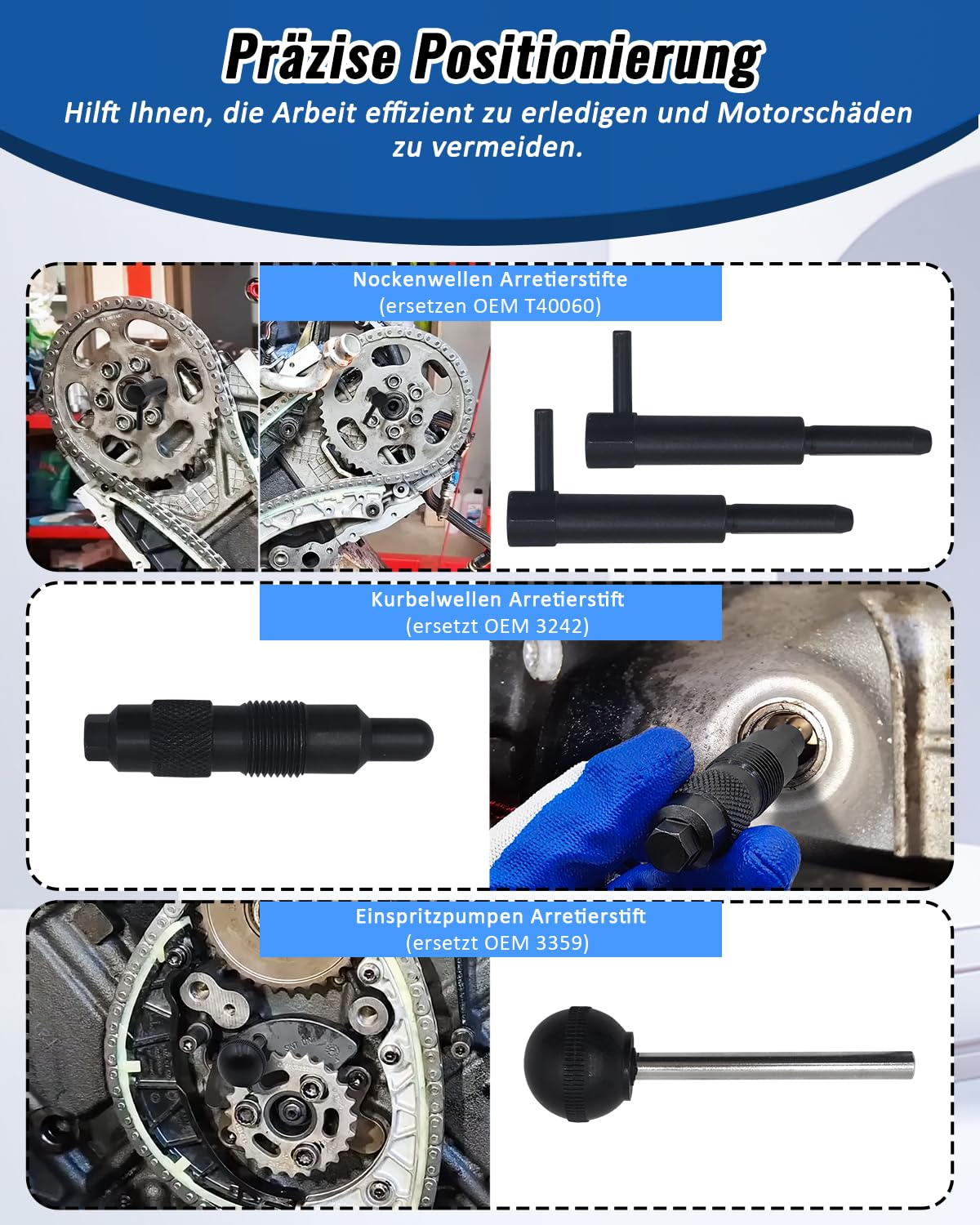 Motor Einstellwerkzeug Zahnriemen Werkzeug Kompatibel mit VW Audi 2.7 3.0 TDI, Steuerkette Nockenwellen Kurbelwellen Arretierwerkzeug ersetzt T40049, T40058, T40060, T40061, T40062, 3359,3242