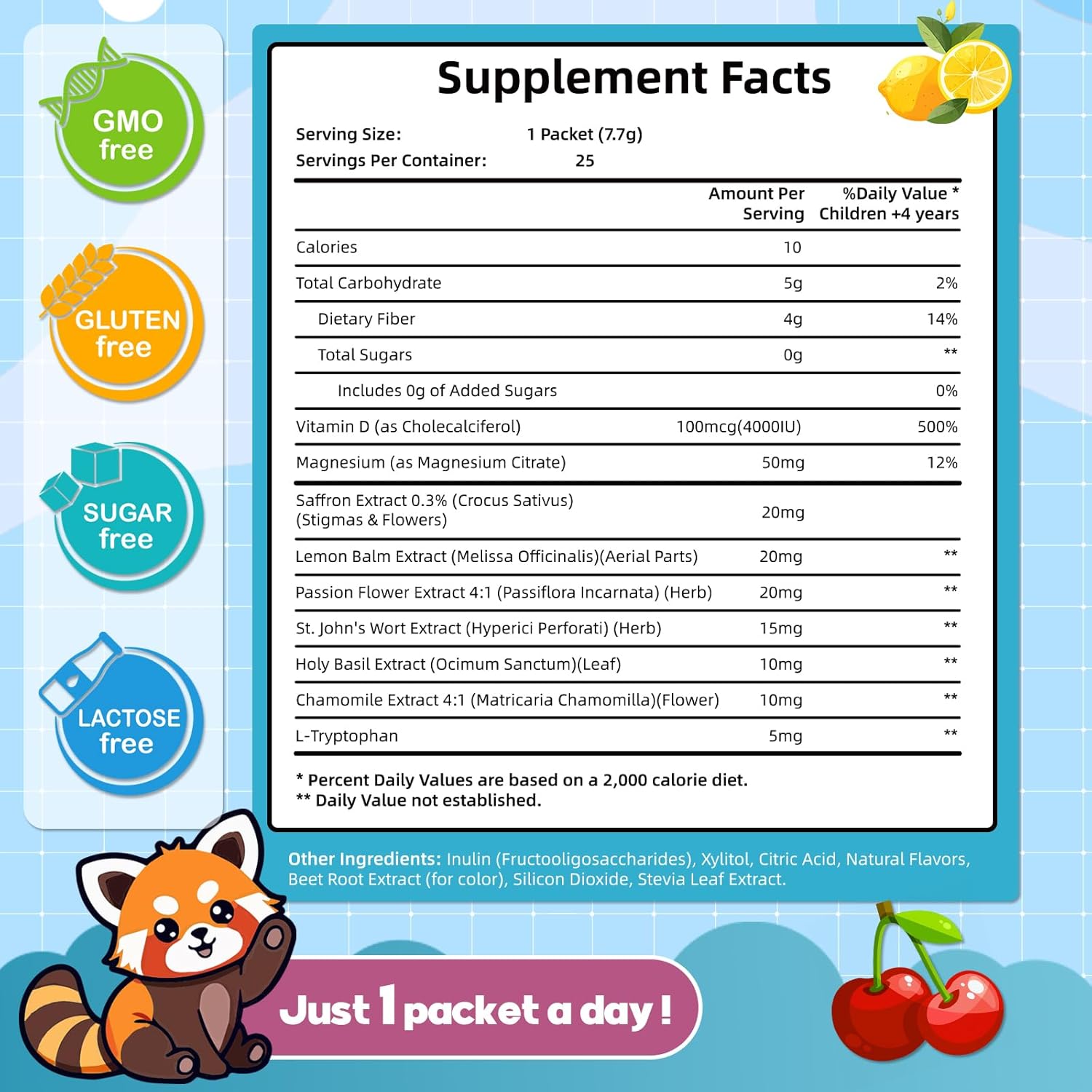 Saffron for Kids | Daily Mood & Focus Support Saffron Supplements Fruit Punch Pixie Sticks with GABA, Magnesium & Vitamin D3, Pixie Powder Drink Mix for Kids Ages 4+ | Non-GMO, Sugar-Free, 25 Servings - Image 8