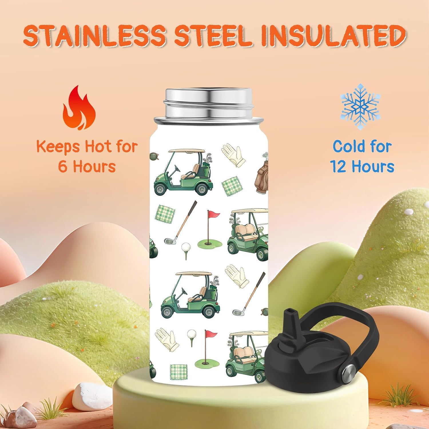 Kids Water Bottle Insulated - 16 oz Kids Stainless Steel Water Bottle with Straw, Leak Proof, BPA-Free, Vacuum Insulated, Golf Water Bottles for Sports, Travel image 3