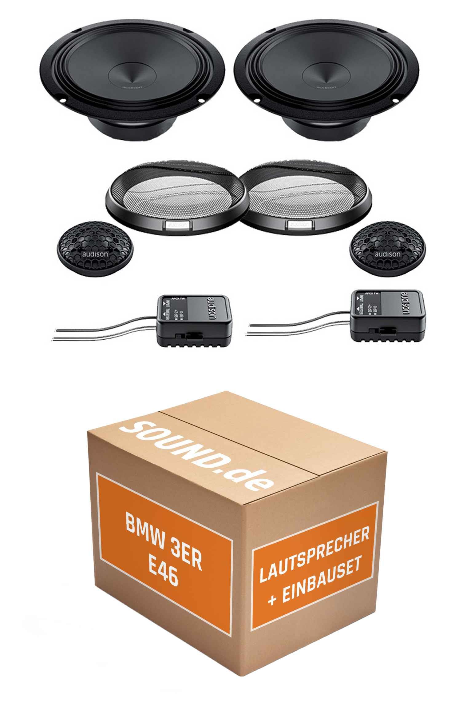 JUST SOUND best choice for caraudio Lautsprecher Boxen Einbaupaket für Audison APK-165 kompatibel mit BMW 3er E46, Cabrio vorne | 2X Tief-Mitteltöner 2X Hochtöner