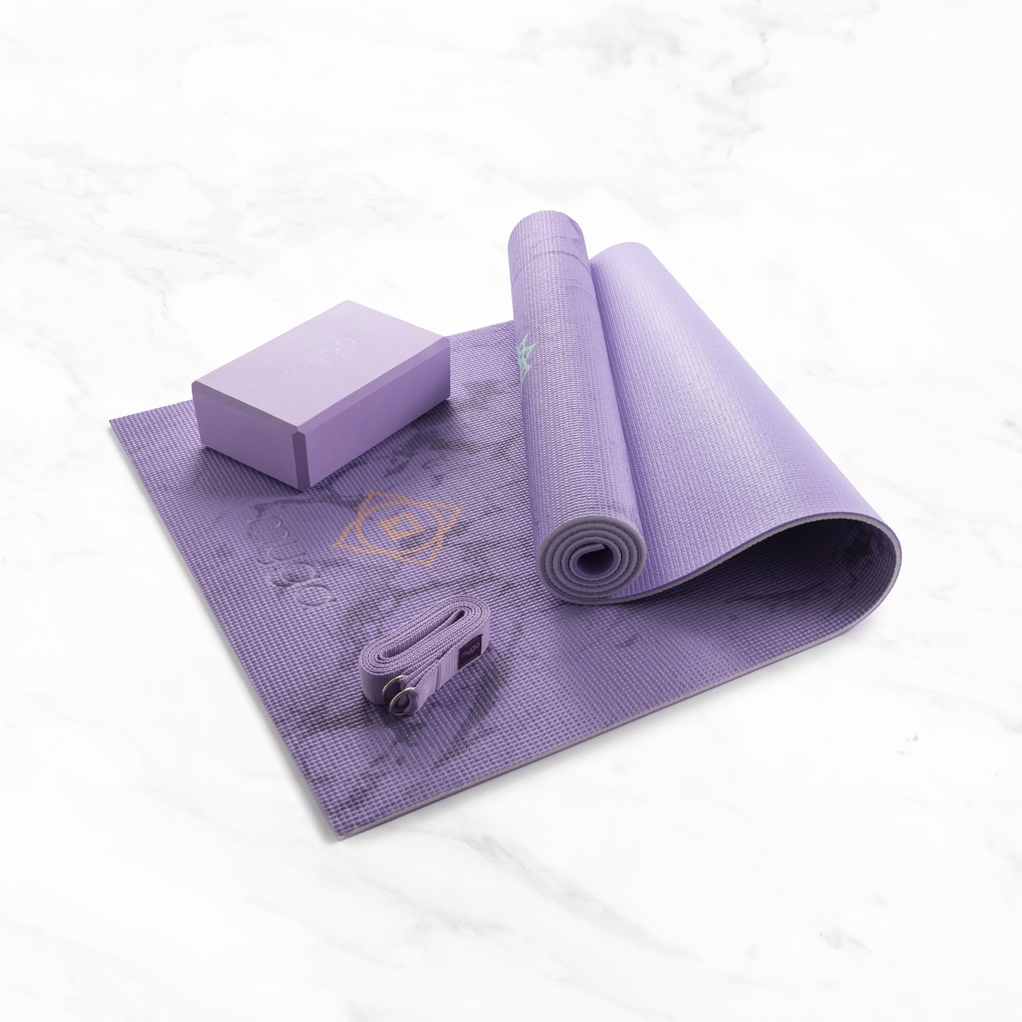 MYGA Yoga Starter Set - 6mm Non-Slip Yoga Mat, Yoga Block and Strap - Starter Kit for Beginners in Pilates, Exercise and Fitness - Chakra