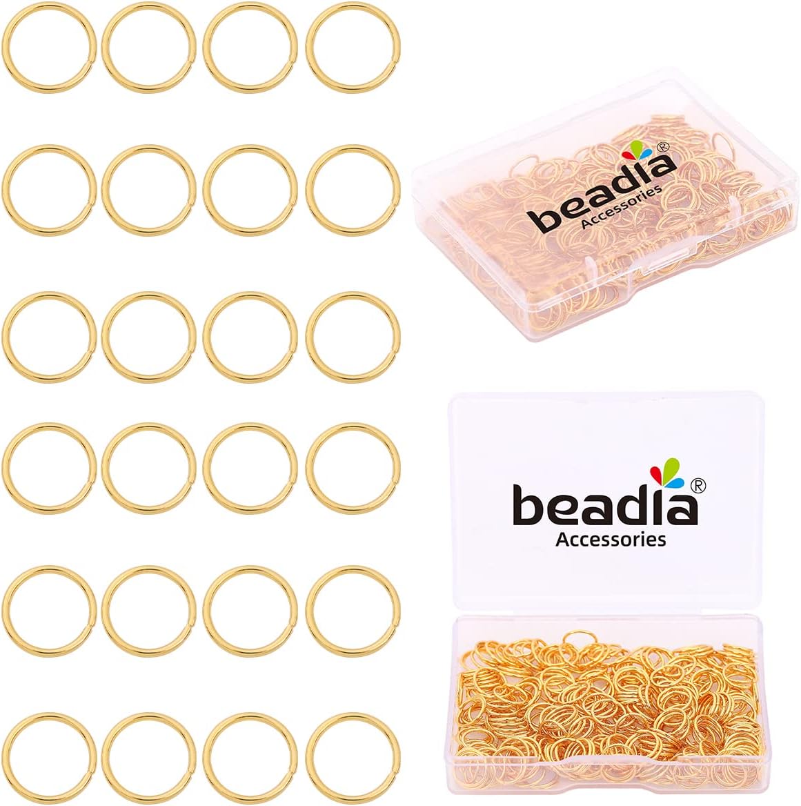 18K Gold Plated Jump Rings Non Tarnish 8mm 300pcs for Jewelry Making Findings