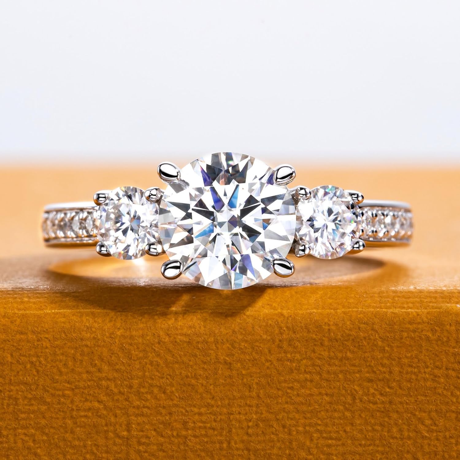 Moissanite Engagement Rings 1.4-2.2cttw D Color VVS1 Clarity Round Brilliant Cut 925 Sterling Silver 3 Stones Anniversary Promise Wedding Rings for Women with Certificate - Image 2