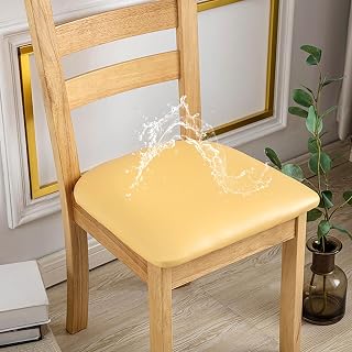 Fansu Lote de 2 4 6 8 Funda para Asiento de Sillas de Comedor, Impermeable Color Sólido Funda de Asientos para Sillas de Cocina Fundas Elásticas para Sillas sin Respaldo (Amarillo,2 Piezas)