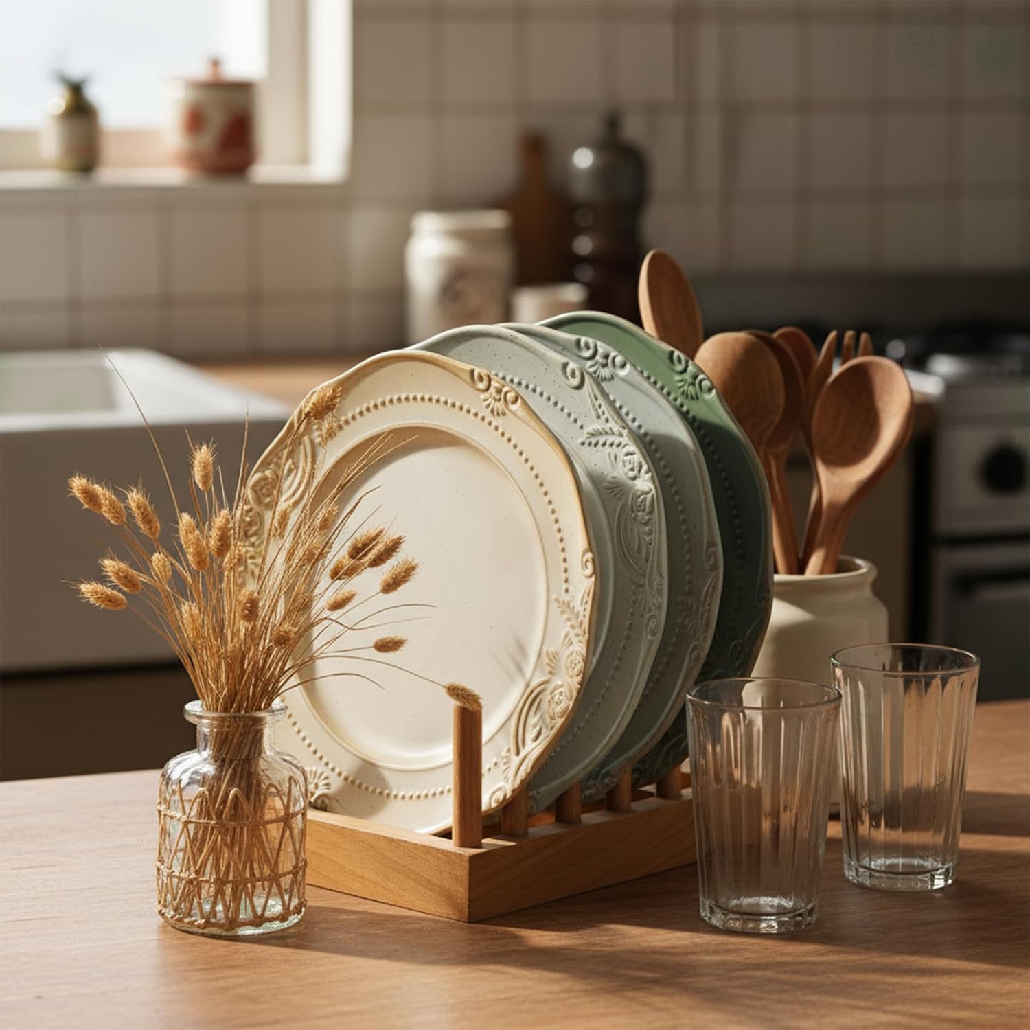salad plates set of 4, 10.5 inch Reactive Glaze Stoneware Dinner Dish Set for Dessert, Salad, Appetizer, platos de ceramica Dishwasher & Oven Safe, Scratch Resistant-4 Colors