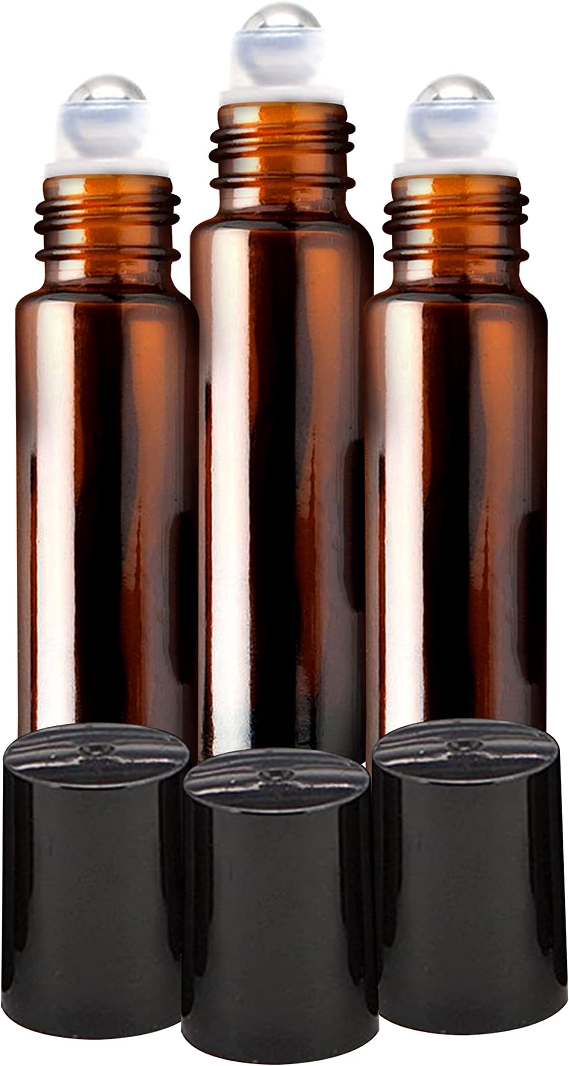 Empty Amber Glass Roller Bottles, Empty Perfume Bottles (10 ml) With Black Cap For Essential Oils, Perfumes, Lip Balms, Aroma | Refillable Reusable Bottle (Pack Of 3)