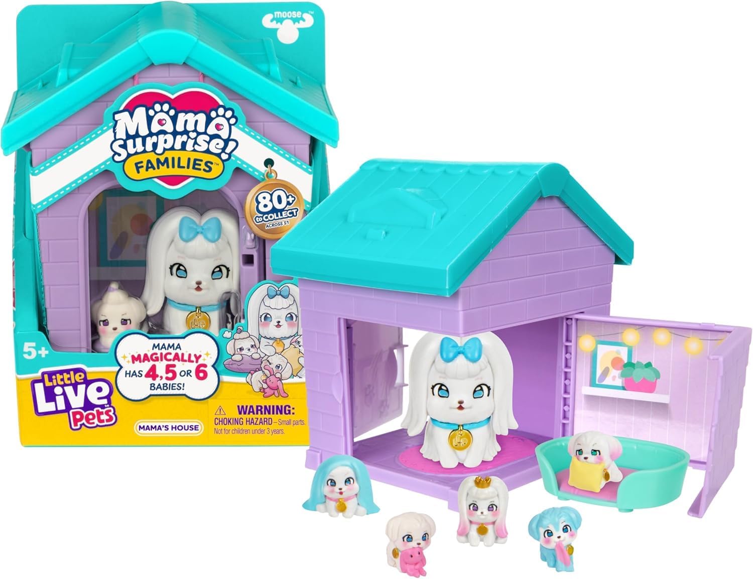 Ultimate Little Live Mama Surprise Bundle: Husky & Maltese Families – 2 Houses, 2 Adoption Crates & Bonus Squishies – 80+ Puppy Reveals – Sibling Gift Set, Ages 5+