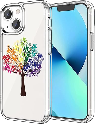Funda compatible con iPhone 13 Pro Max, diseño transparente de árbol de conciencia sobre el autismo, a prueba de golpes, funda delgada de TPU suave