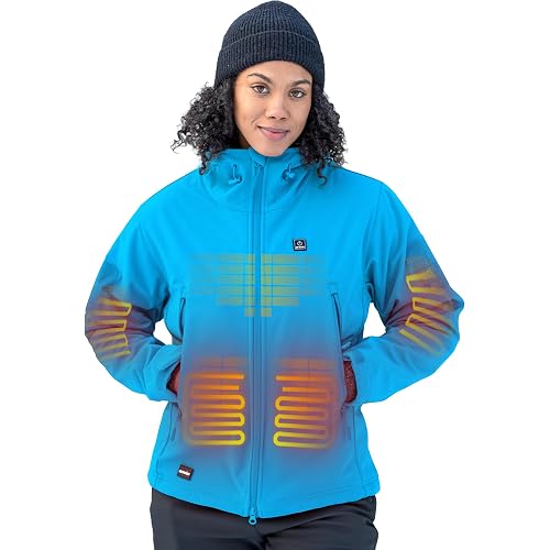 DEWBU Heated Jacket for Women with 12V Battery Pack Winter Outdoor Soft Shell Electric Heating Coat