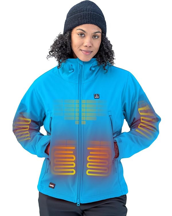 DEWBU Heated Jacket for Women with 12V Battery Pack Winter Outdoor Soft Shell Electric Heating Coat, Women's Ice Blue, M by DEWBU - Used condition - US$58.50