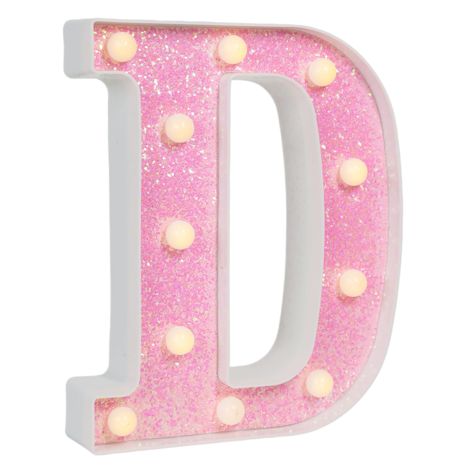 EUFONY Pink Glitter Marquee Light Up Letters, Battery Operated LED Letter Lights Signs for Pink Birthday Party Table Decorations, Wall Decor for Girls Bedroom, Initial Letter D with Warm White Lights