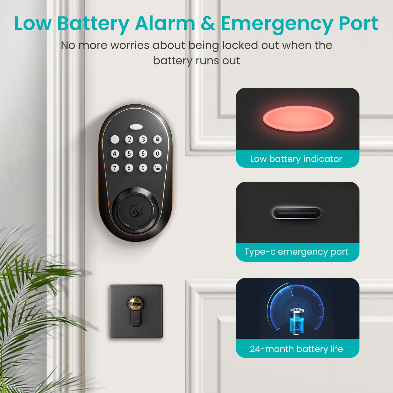 Serrure de porte d'entrée sans clé, serrure intelligente à clavier pour porte d'entrée, serrure électronique à code avec verrouillage automatique, mot de passe anti-voyant, installation facile pour la