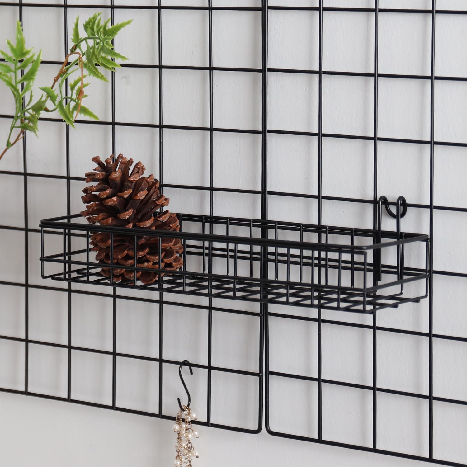 Metal Mesh Wall Grid Panel Hanging Basket,Display Shelf,Pen Holder,Hooks Rack,Bookshelf,Decorative Desk Storage Organizer for Office,Study,Set of 5 (Black)