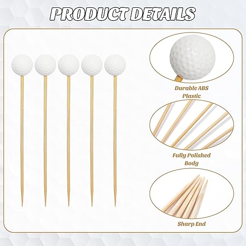 Miniatura 3 de Aodaer 100 palillos de dientes de golf de 4.72 pulgadas, palillos de golf de golf, palillos de frutas, palillos de dientes decorativos para