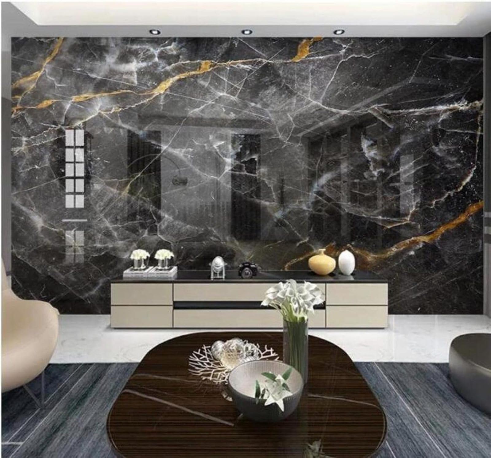 XLMING Abstract Black Marble Effect Texture Unique 3D Wallpaper Luxury Home Dining Decor Paste Sofa Living Room The Wall for Bedroom Mural-250cm×170cm
