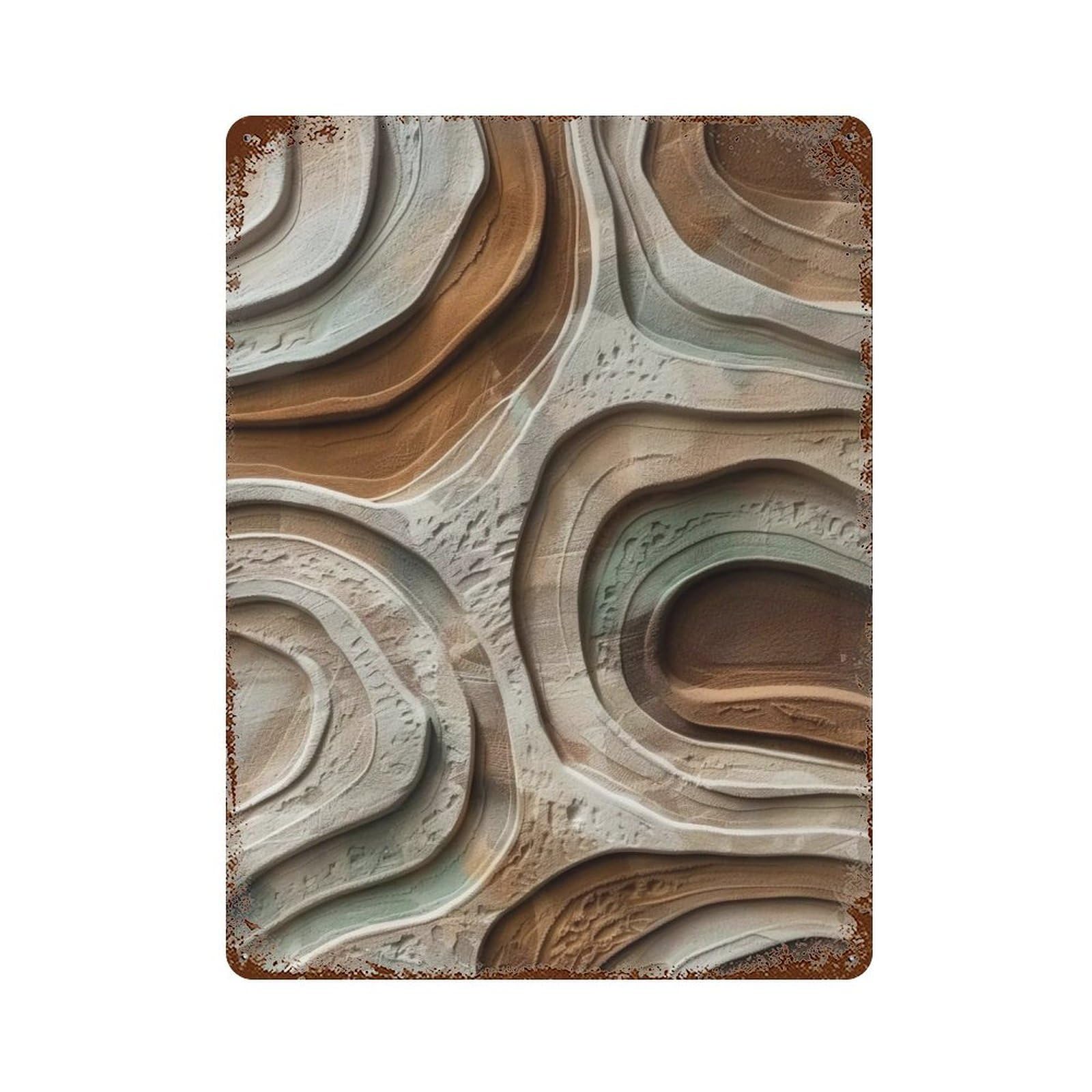 YHGERTKU Earth Tone Layered Curved Ring Texture 01 Wall Art Retro Iron Vintage Metal Tin Sign Poster Modern Decor for Living Rooms Gift 40x30cm