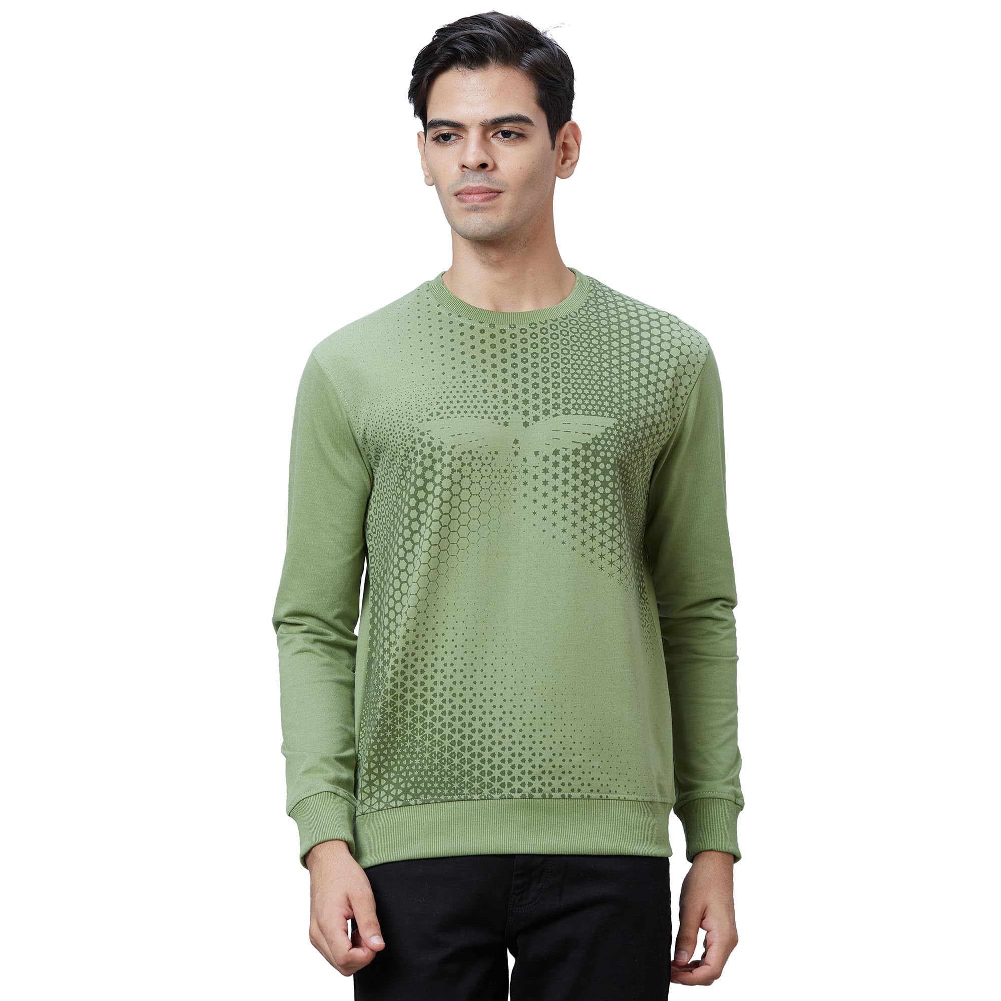 Men Slim Fit Print Pattern Cotton Polyester Blend Full Sleeve Round Neck Casual Sweatshirt