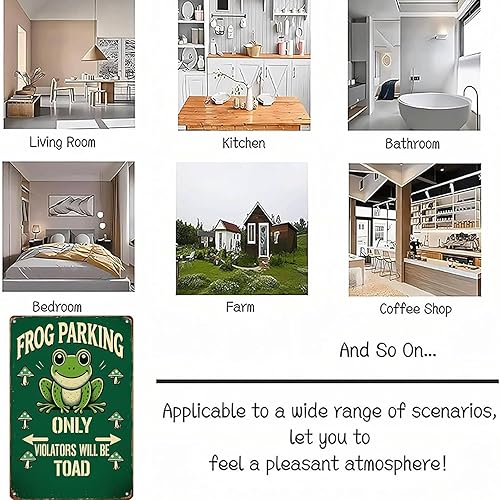 Miniatura 5 de Funny Frog Parking Only - Playful No Trespassing Warning With Coon Frog & Mushrooms Wall Decor Retro Metal Sign Poster for Garage Man Cave Bathroom