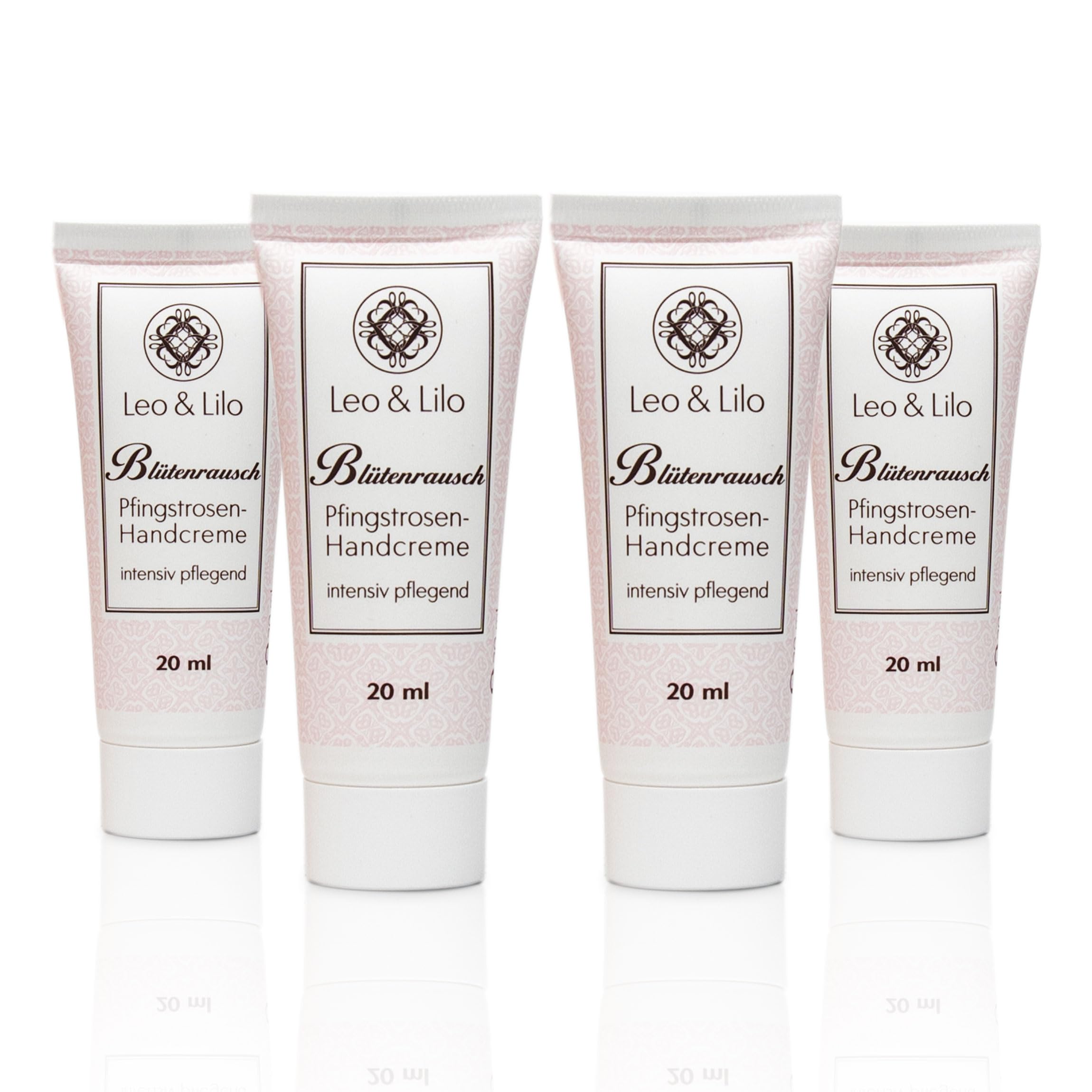 Leo & LiloSet of 4 Hand Cream Peony 20 ml - Intensive Care for Dry Hands - With Organic Vegetable Oils and Peony Blossom Extract - BDIH Certified Natural Cosmetics