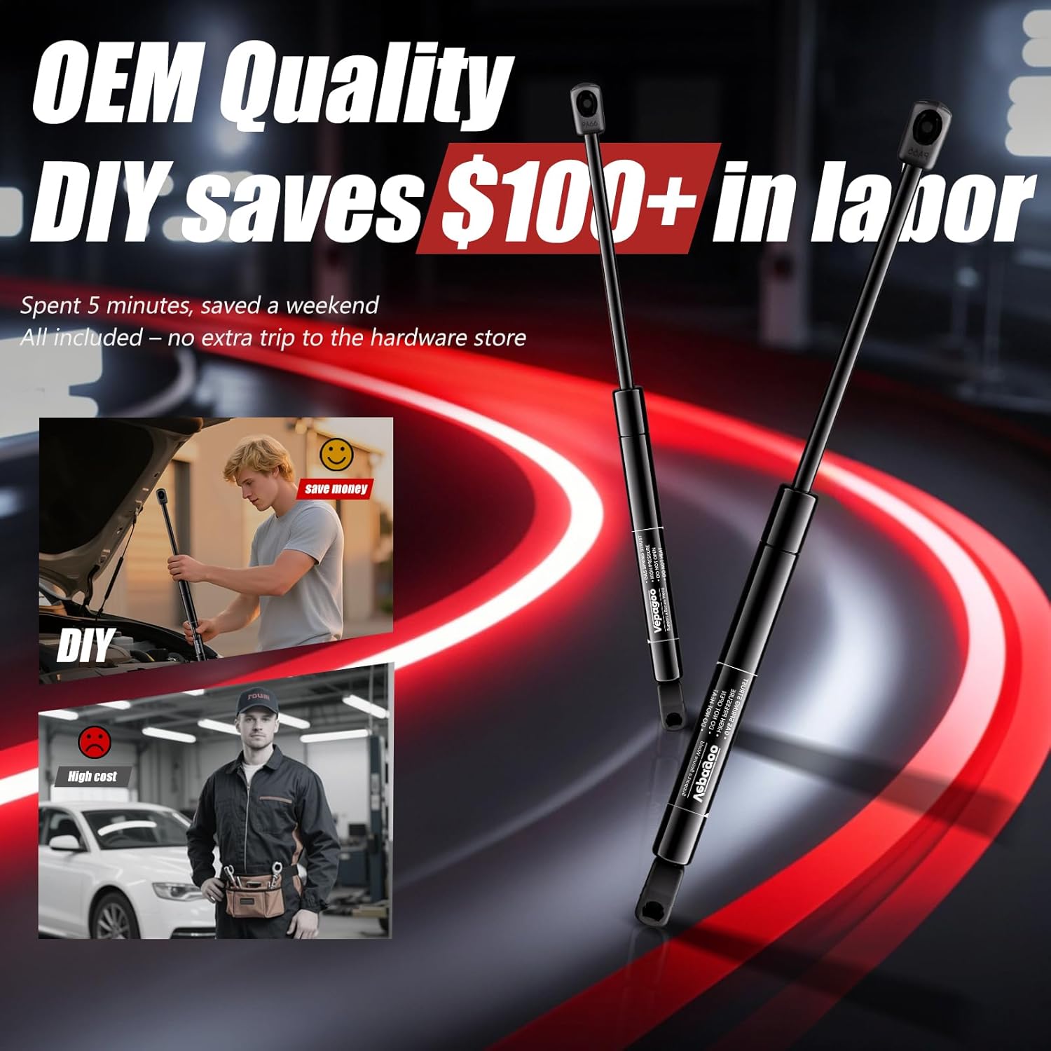 Vepagoo 6560 Front Hood Struts Compatible with 2010-2019 Ford Taurus, 2013-2019 Ford Police Interceptor Sedan Sedan Base Sedan 4-Door Hood, AG1Z16C826A, SG204069