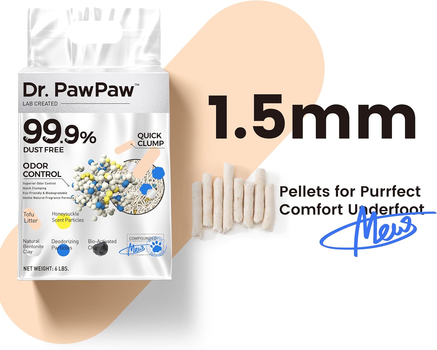 Tofu Cat Litter, Dr. PawPaw Clumping Cat Litter, Honeysuckle Scent 18 lb (3 x 6 lb Bags), Dust-Free Keep Kitty Tidy, Superior Odor Control Keep Step Fresh
