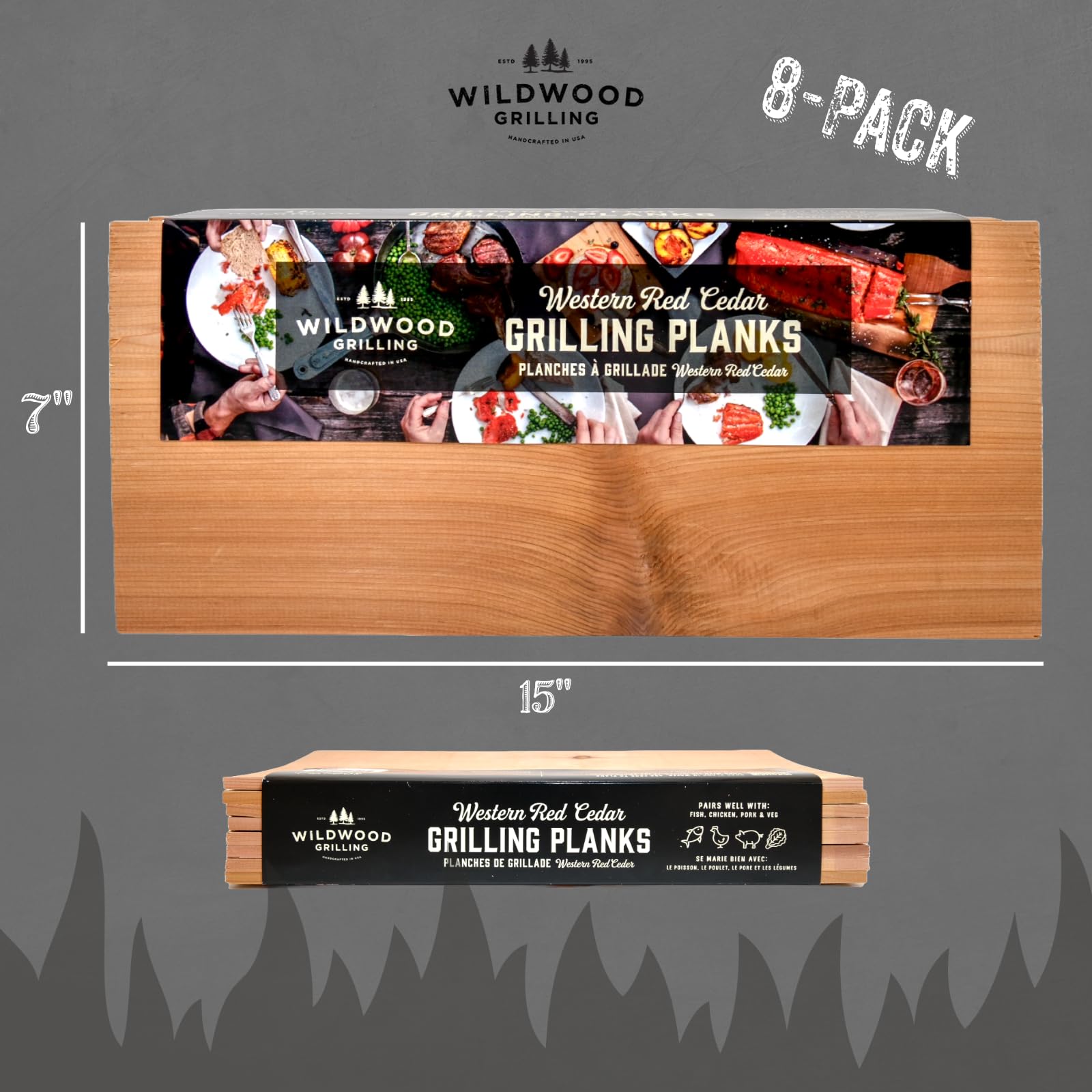 Tavole per grigliare in cedro rosso occidentale, XL, 7 x 15, confezione da 8 – aggiunge sapore affumicato – facile da usare – adatto per filetto di salmone intero