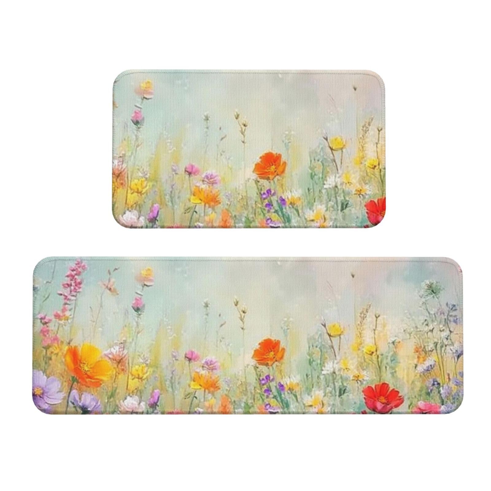 Tapetes de cocina cómodos que alivian la fatiga con diseño de flores