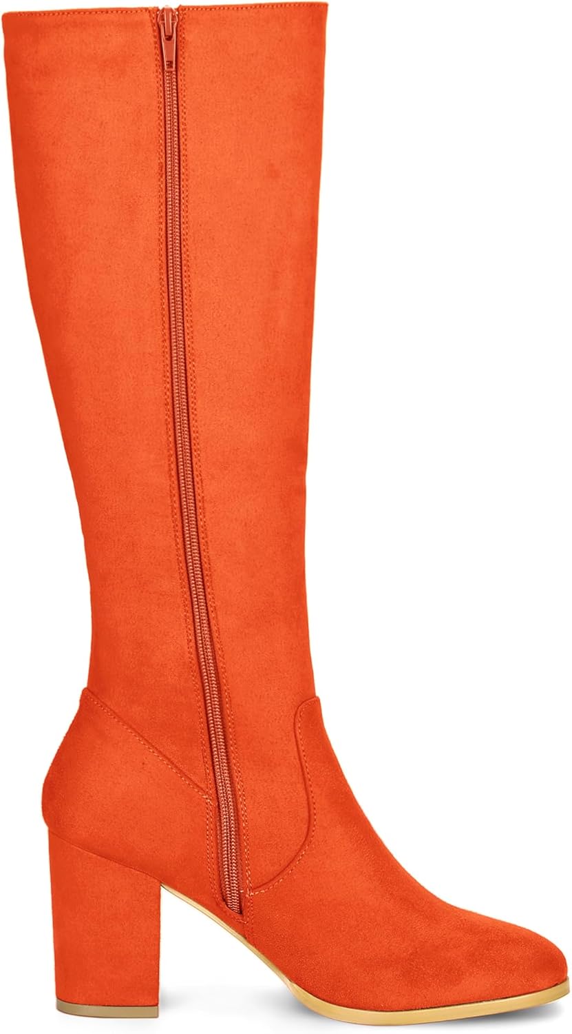 Allegra K Women's Side Zipper Chunky Heel Knee High Orange Boots 7.5 M US - - Image 6