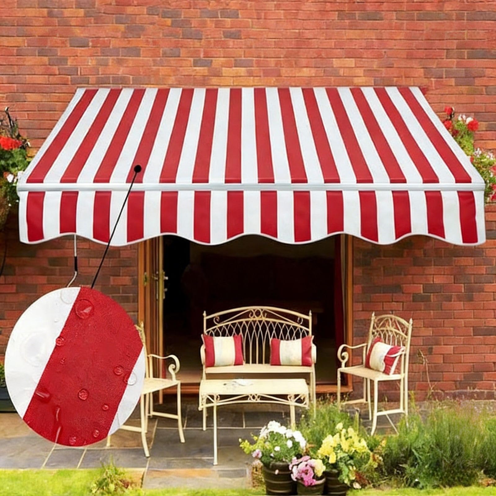 Telo Di Ricambio Per Tende Da Sole Da Giardino E Balcone 200cm 250cm 300cm 400cm 500cm Poliestere Ispessito 280g/m2 Impermeabile, Tessuto Parasole Per Tende(Yellow white,200x150cm)