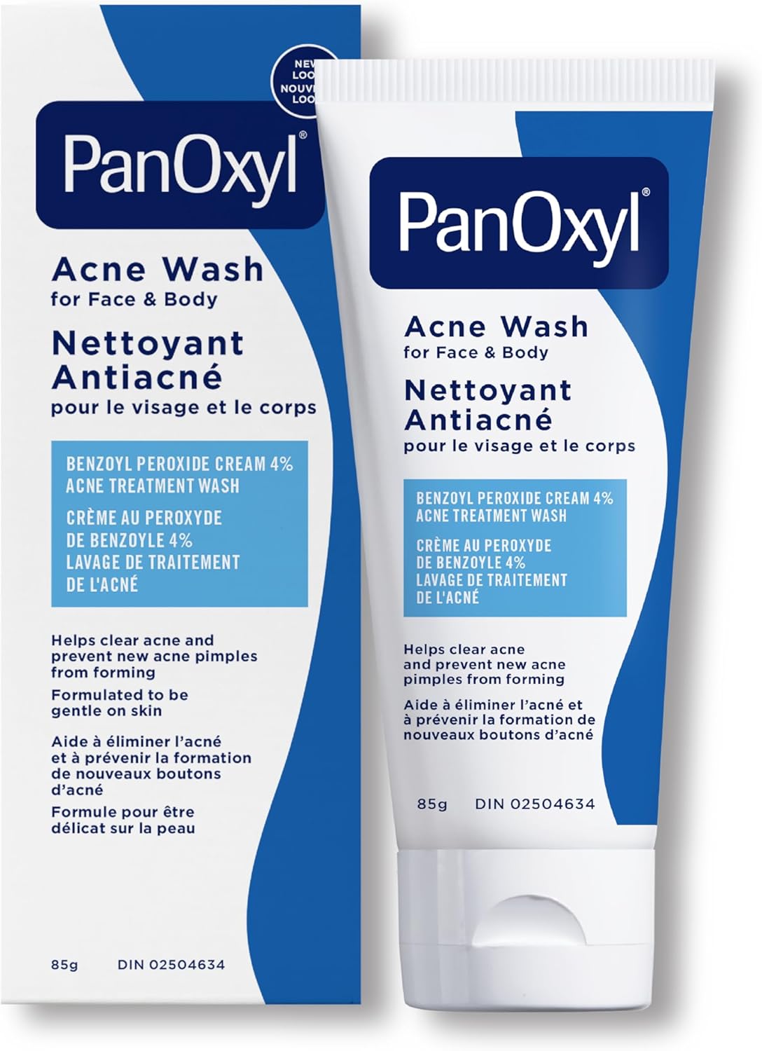PanOxyl 4% Benzoyl Peroxide Acne Wash, Helps Clear and Prevent Acne, Daily Antibacterial Wash, Gentle, pH-Balanced, 85g