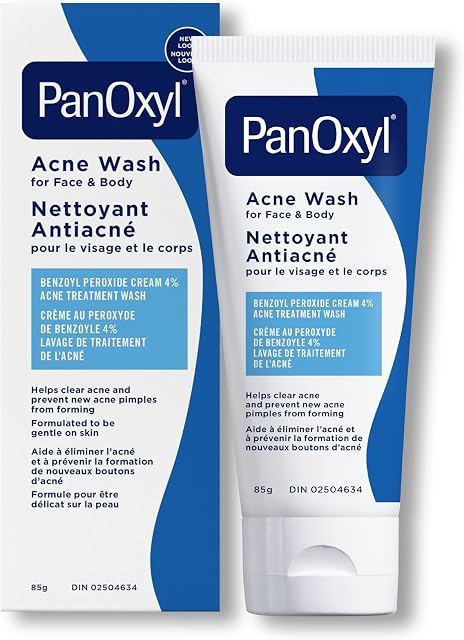 Lavage anti-acné PanOxyl à 4 % de peroxyde de benzoyle, aide à éliminer et à prévenir l'acné, lavage antibactérien quotidien, doux, équilibré en pH, 85 g