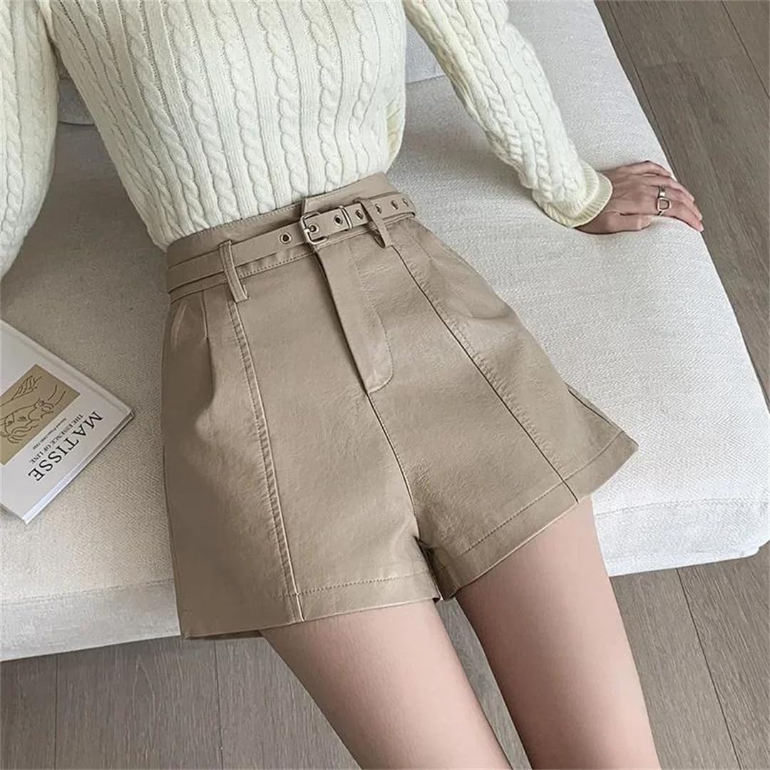 Women Casual Leather Shorts High-Waisted Loose-Fit Outer Wear Boot Pants