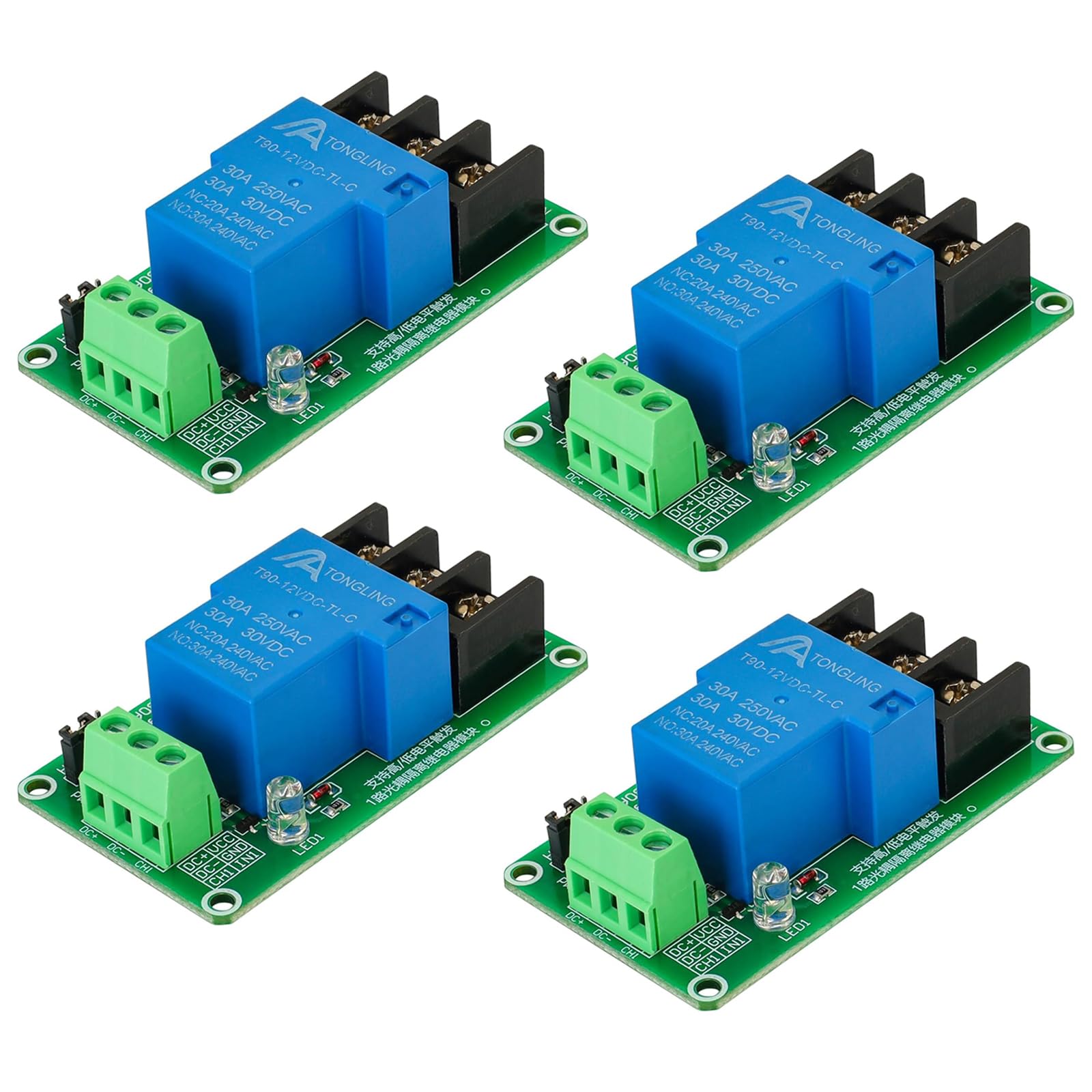 Snapklik.com : 4Pcs DC 12V 1 Channel Relay Module 30A High Low Level ...