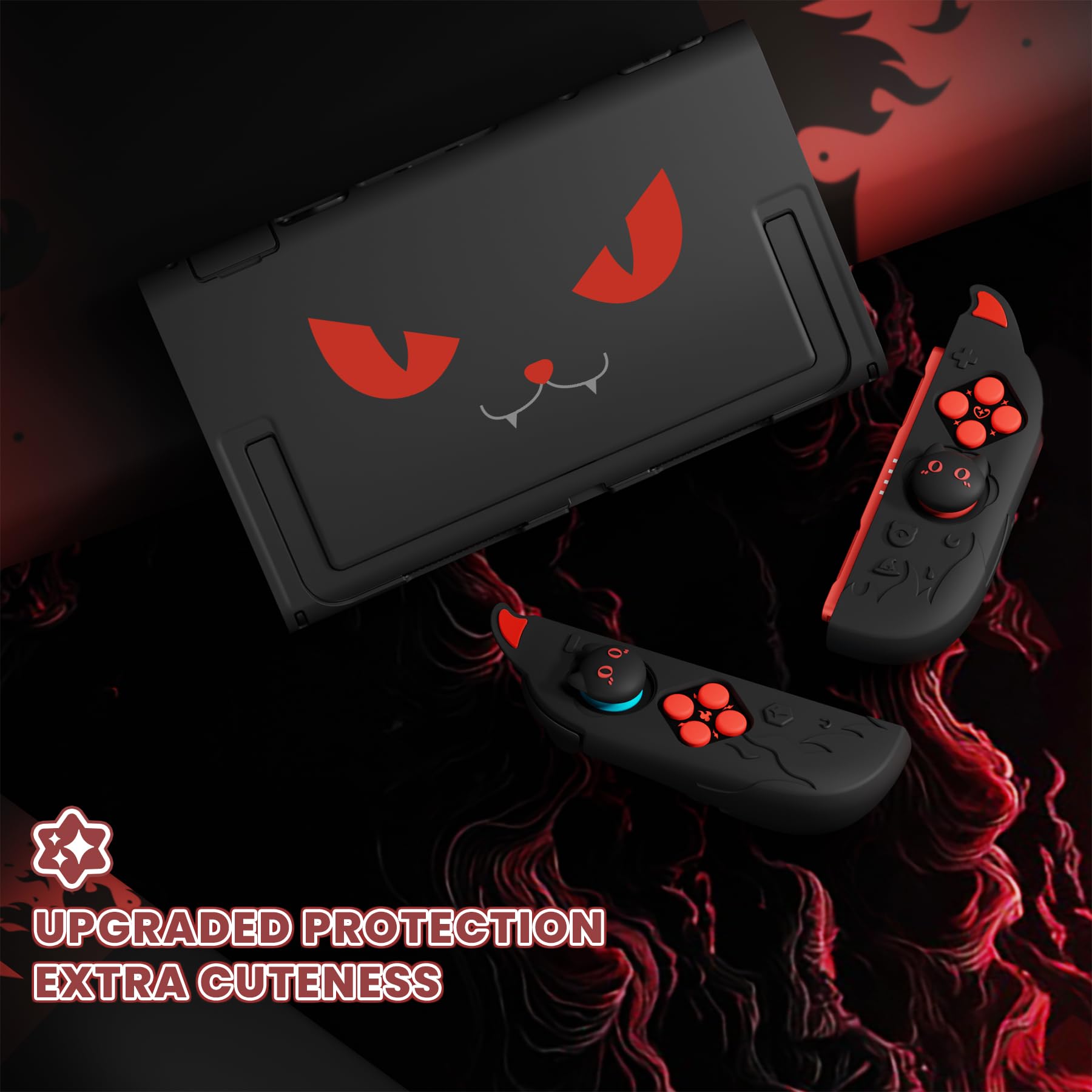 playvital Cute Demon Protective Shell for Nintendo Switch 2, Kawaii Anti-Slip Silicone Grip Cover + Dockable Hard Case for for Nintendo Switch 2 with Thumb Grips & Sticker, Shockproof - Black — view 6