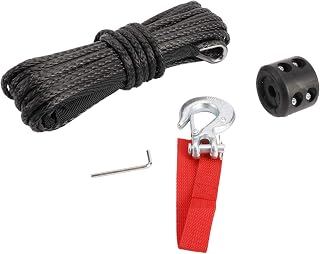 1/4" x 50' 7700LBs Synthetic Towing Winch Line Cable Rope with 1/4" Metal Snap Hook and Rubber Hook Stopper Winch Accessories for ATV UTV SUV Truck Winches